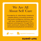 Sweetums self care card with vegan and ingredient transparency icons