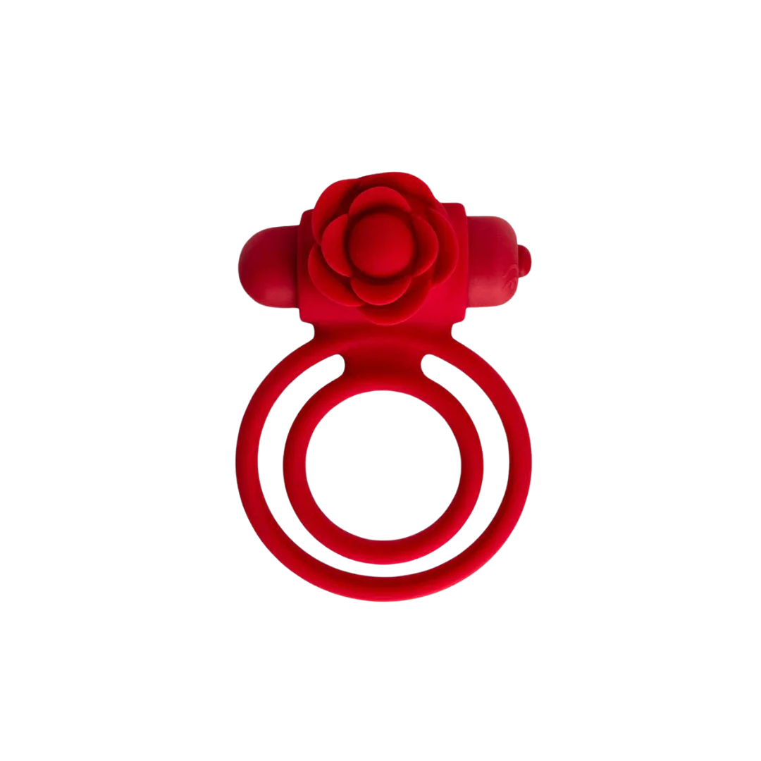 Floral rose ring with red rose top and double round band