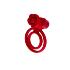 Rose-detail ring with red rose cluster and curled double band