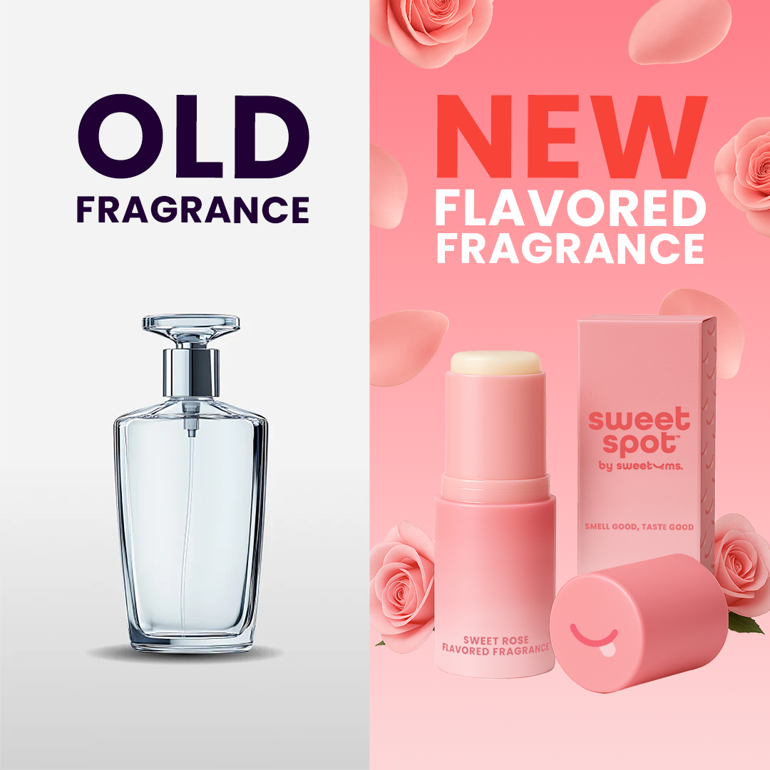 Rose flavored fragrance stick with matching box and clear perfume bottle