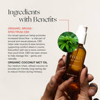Hand holding CBD sex oil bottle with white pump, 56 ml