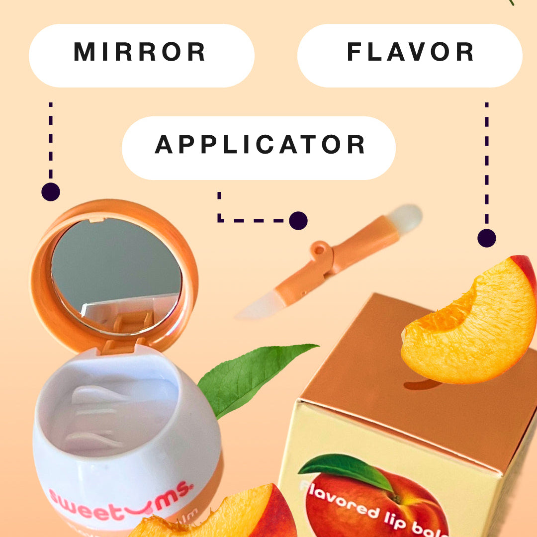 Lip balm design diagram showing mirror, applicator, and flavor