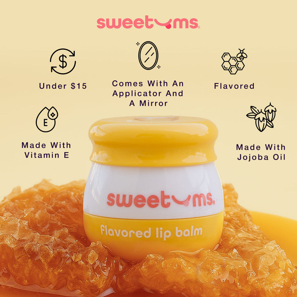 Honey flavored lip balm jar with yellow cap