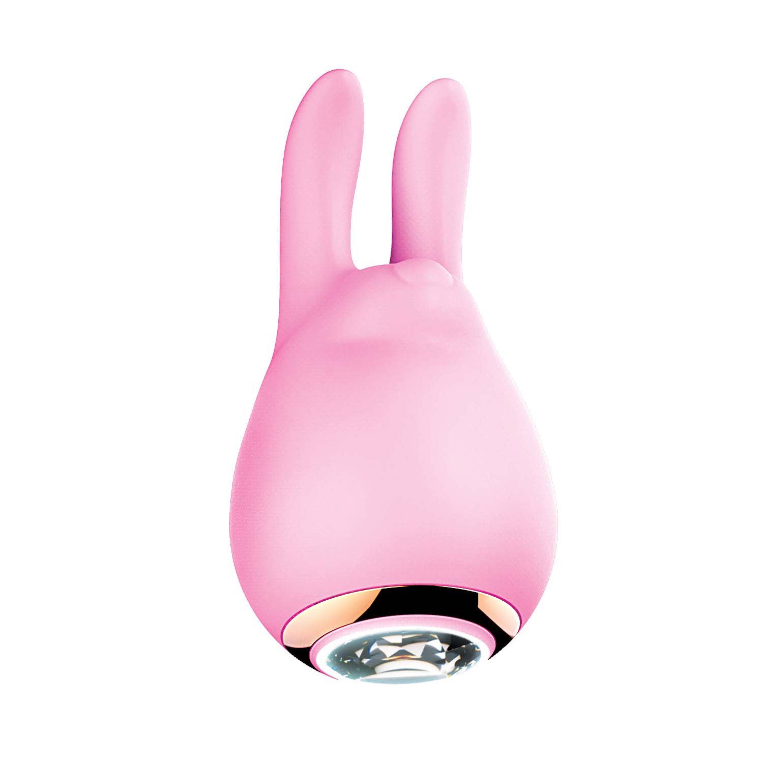 Pink rabbit-shaped massager with upright ears and circular base