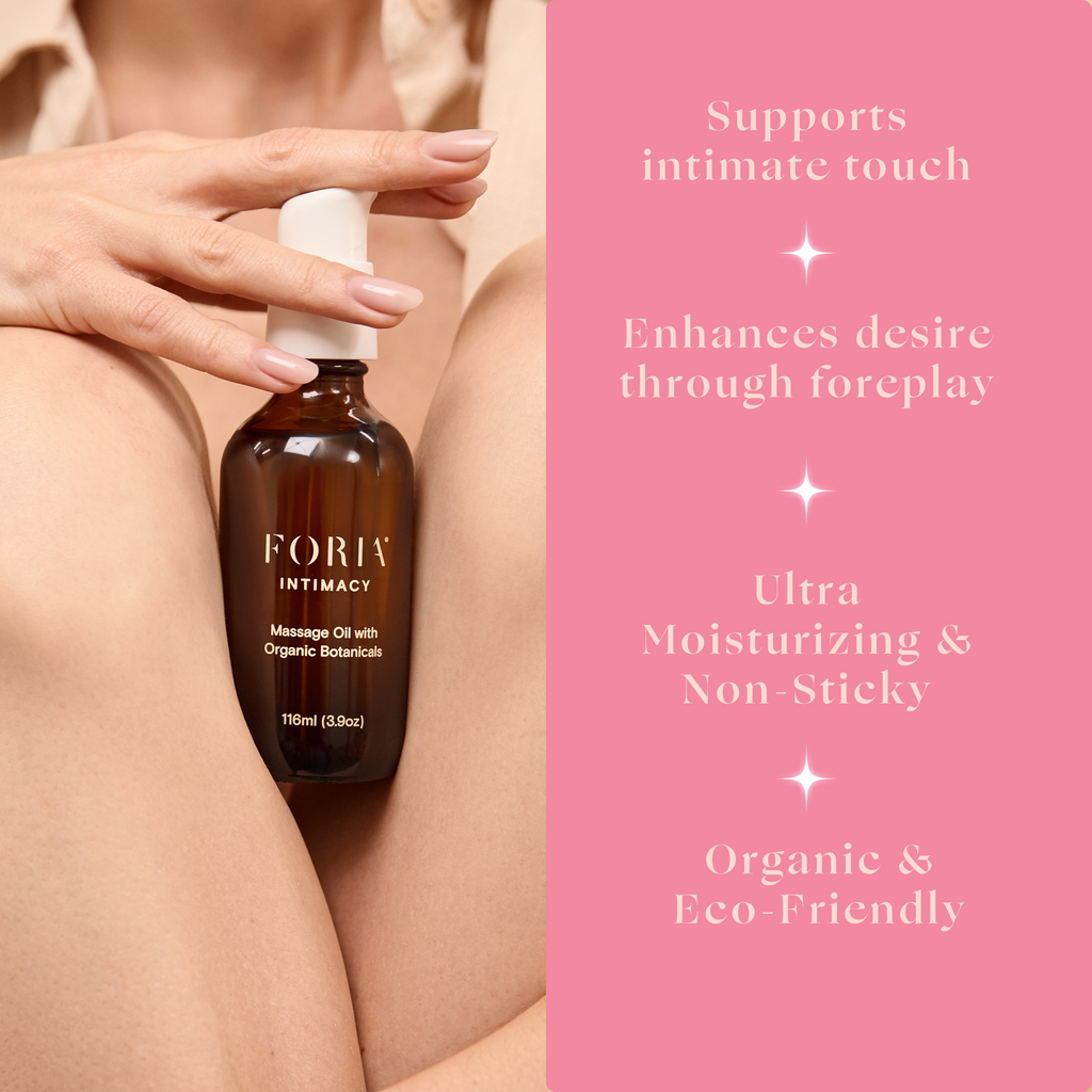 Massage oil bottle applied to bare skin by hand