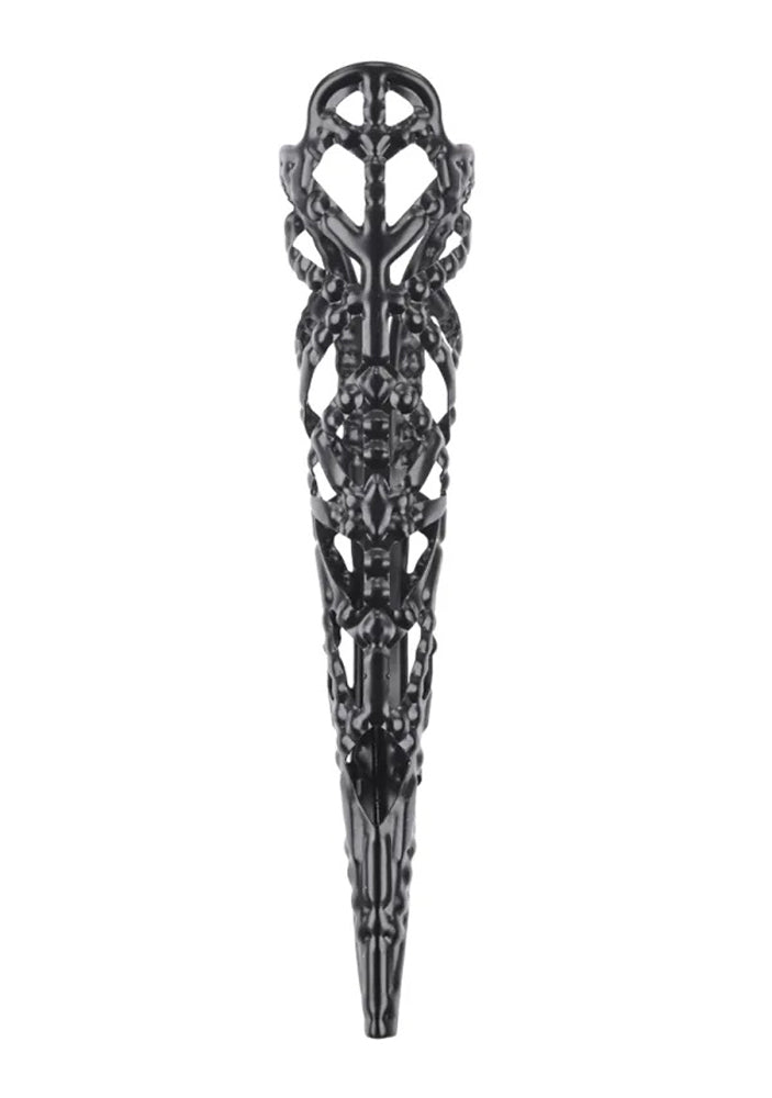 Black chain fingertip guard with circular top and crisscross openwork