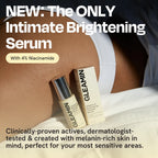 Intimate serum bottle beside underwear on body, featuring pump dispenser