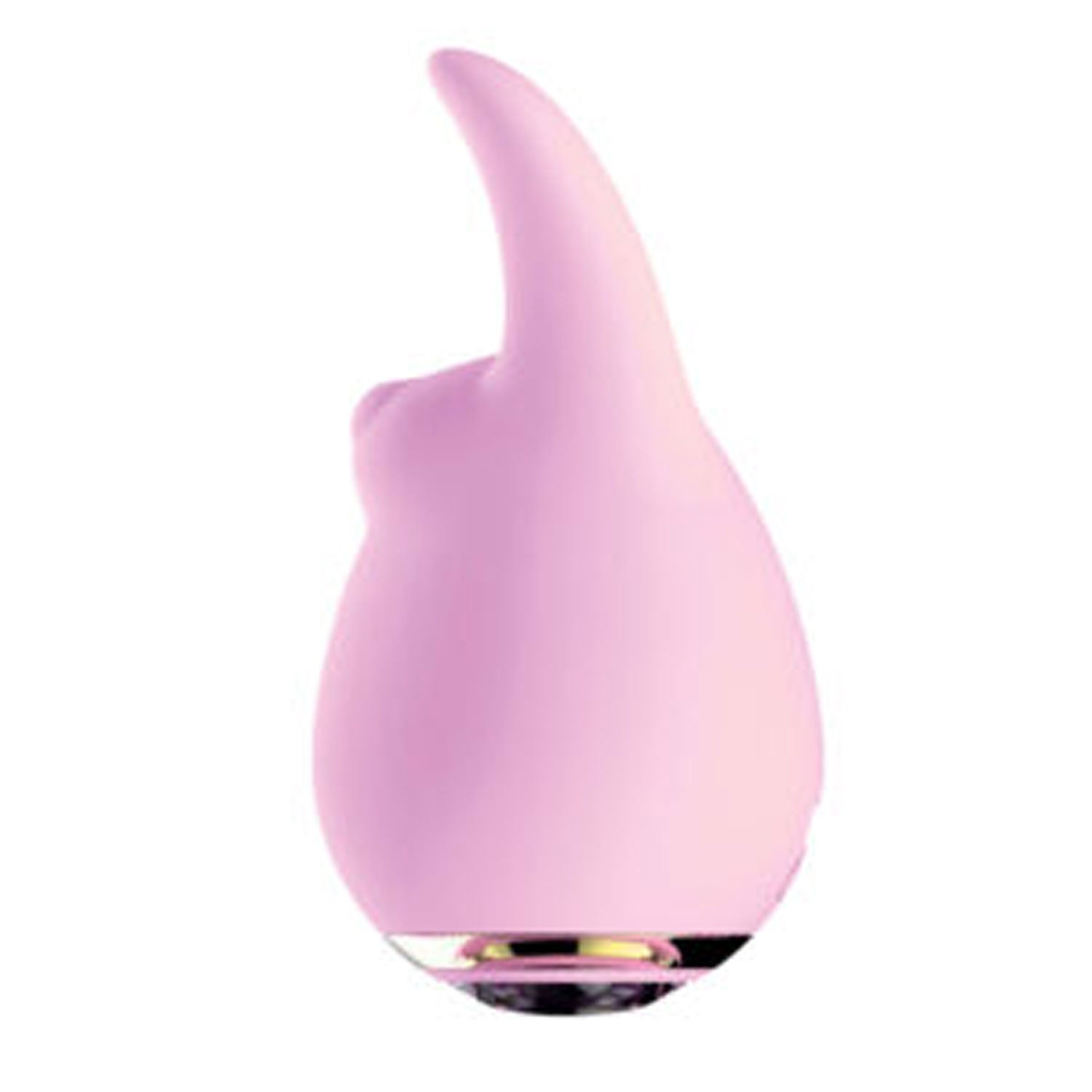 Pink rabbit-shaped massager angled view with circular reflective base