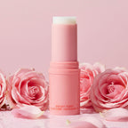 Rose flavored fragrance stick in pink tube with white cap and label
