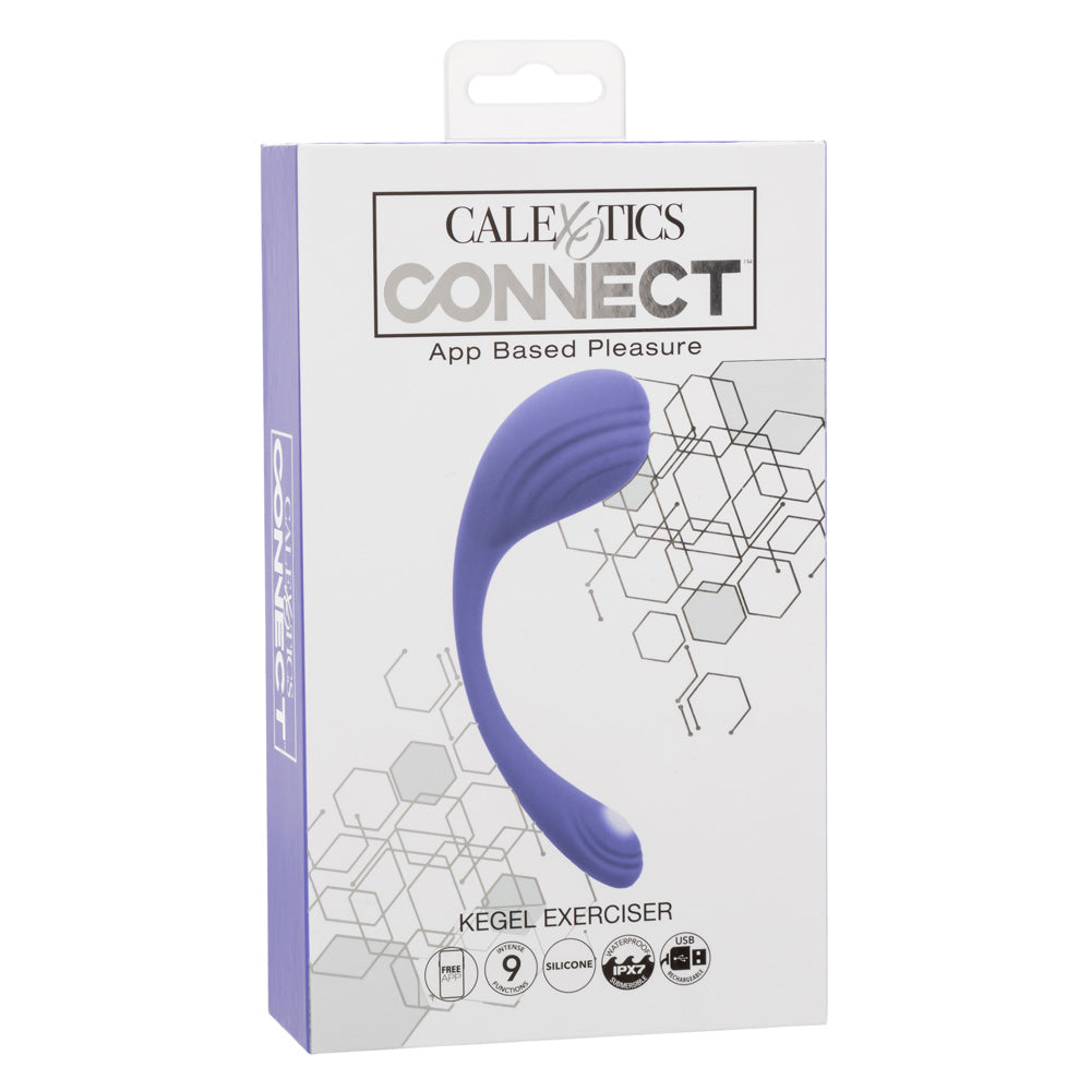 Periwinkle silicone kegel exerciser with curved bulb shape in box