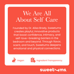 Sweetums self-care brand card with vegan and ingredient transparency icons