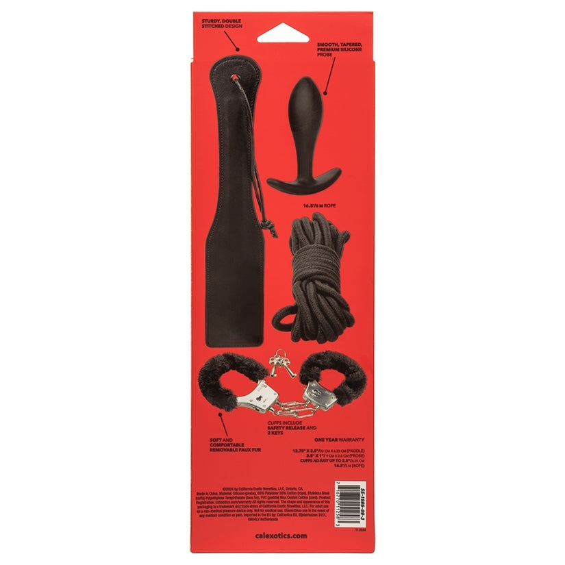 CalExotics Pleasure Kits bondage collection box back with product diagram and accessories