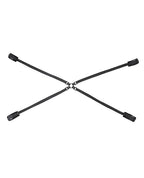 Restraint set with four black cuffs and a central metal connector with straps