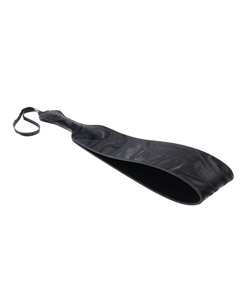 Velvet loop paddle, dark marbled fabric with oval opening and strap loop