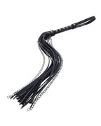 Black velvet flogger with braided tassel fringe and hanging chain links