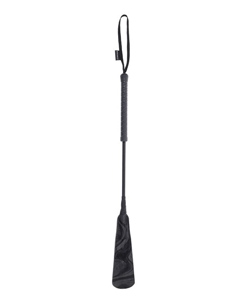 Black velvet strike crop standing upright with wrist loop strap