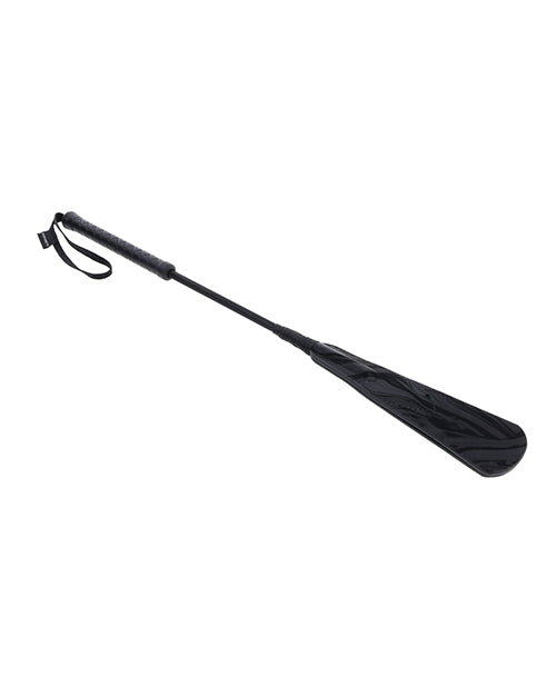 Black velvet strike crop with padded oval head and attached loop strap