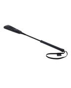 Black velvet strike crop with long shaft and looped wrist strap at handle