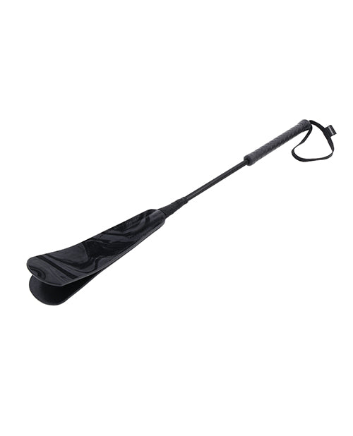 Black velvet strike crop with long handle and padded oval striking head