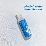 Blue intimate lubricant bottle with white cap, angled view