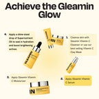 Gleamin Superactive Serum yellow glass bottle with silver pump and label