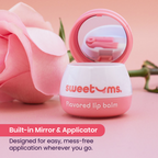 Pink Sweetums lip balm container with open built-in mirror and applicator