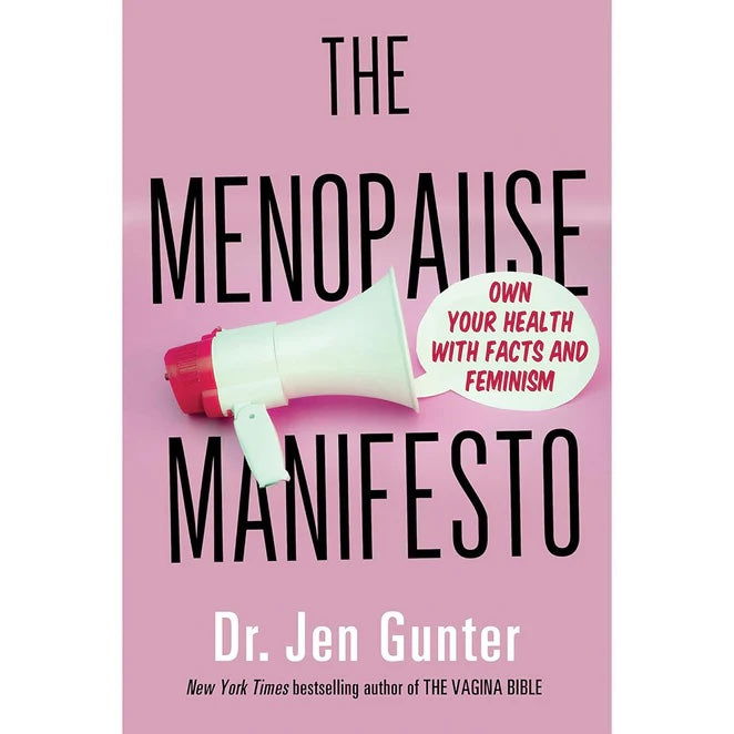 Menopause Manifesto book cover with megaphone graphic and Dr. Jen Gunter name