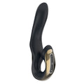 Black waterproof vibrator with oval control panel and soft curved handle