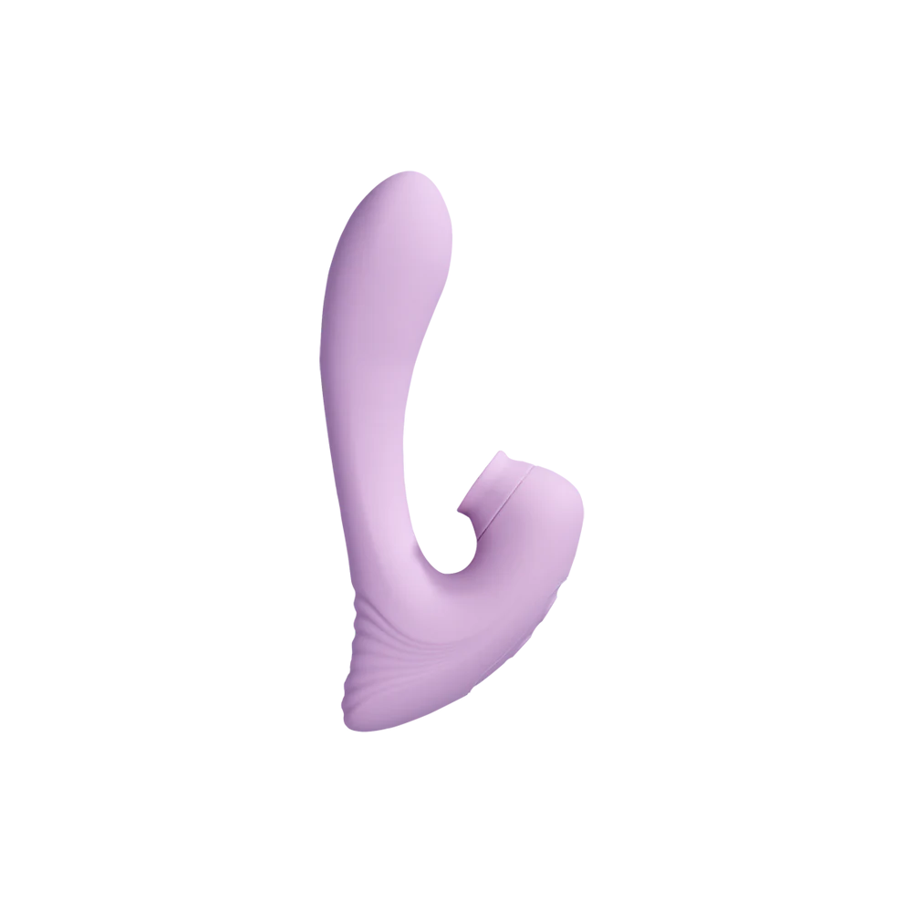 Curved purple silicone clitoral massager, ergonomic U shape with small inner nub