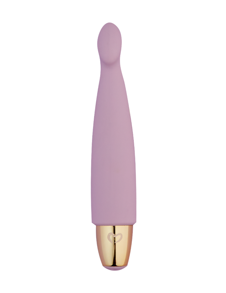 Pink tapered lipstick tube with gold base and applicator tip