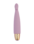 Pink tapered lipstick tube with gold base and applicator tip