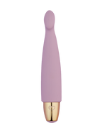 Pink tapered lipstick tube with gold base and applicator tip