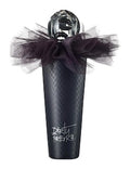Dark perfume bottle with clear cap and black tulle bow