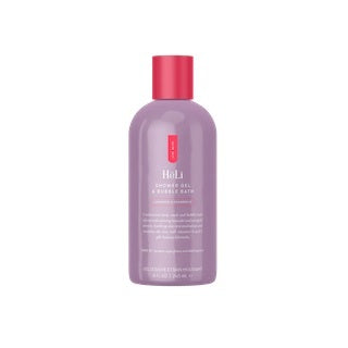 Bubble bath & shower gel bottle, purple with red cap