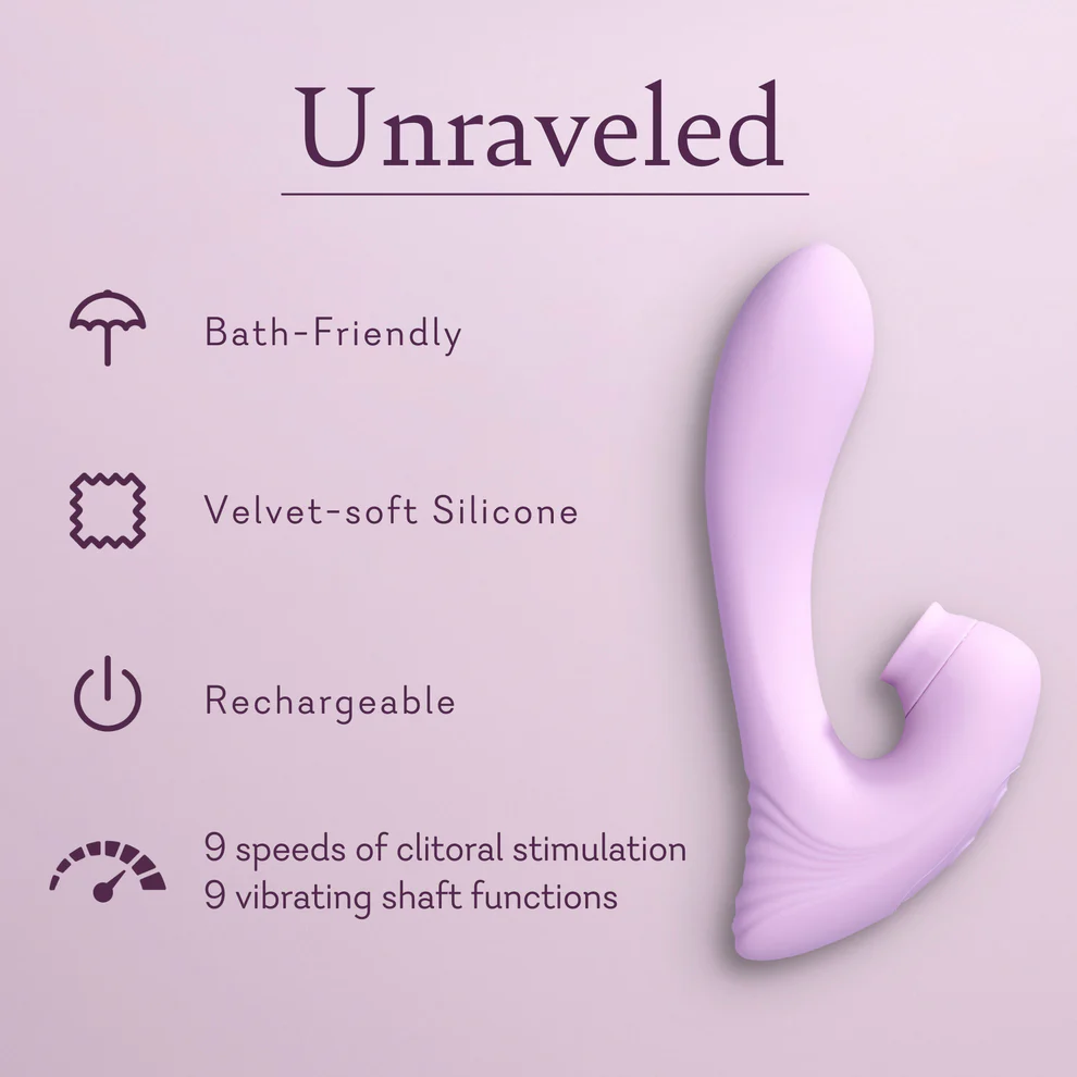 Unraveled curved purple clitoral massager with smooth silicone body
