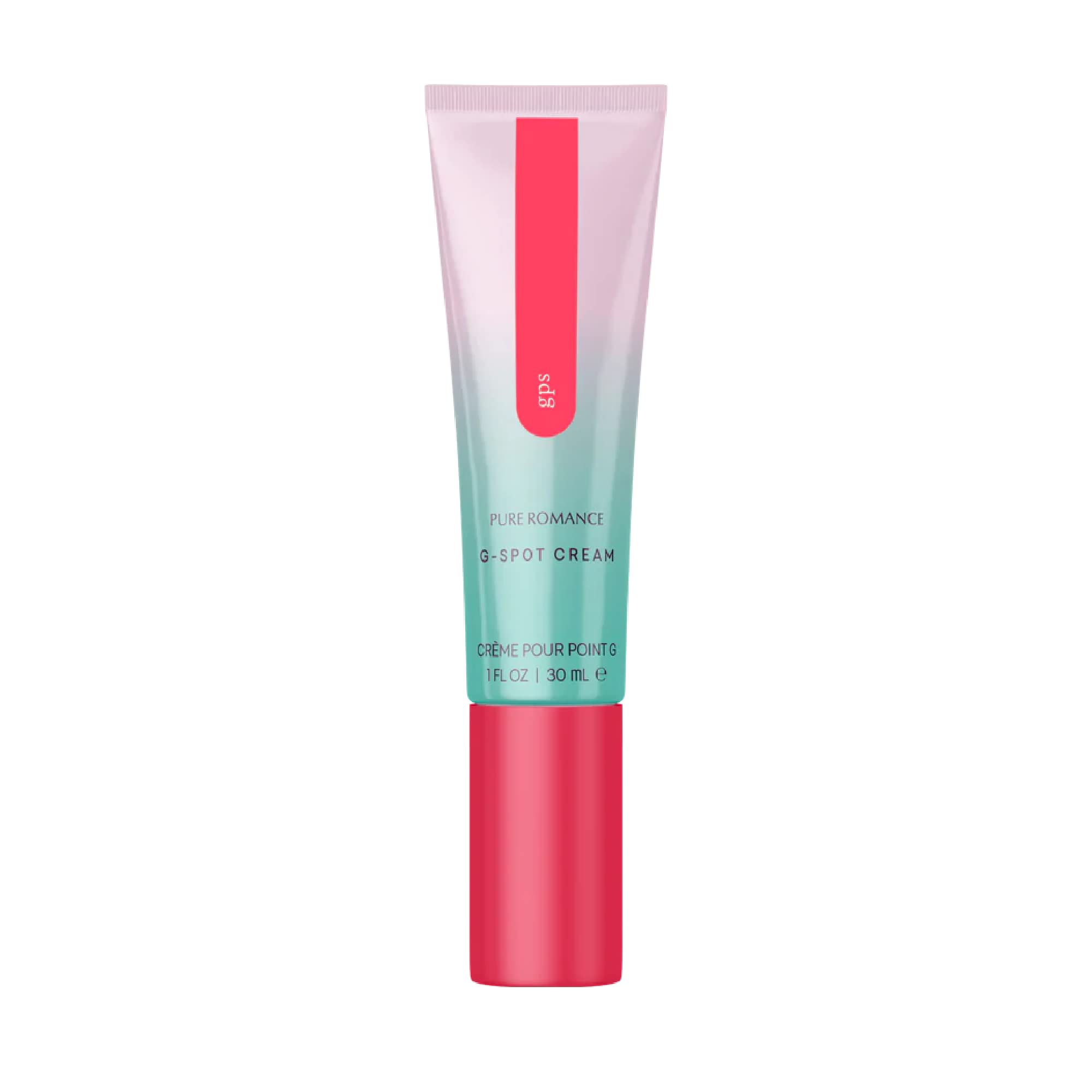 GPS G-spot cream tube, pink and white with red vertical label