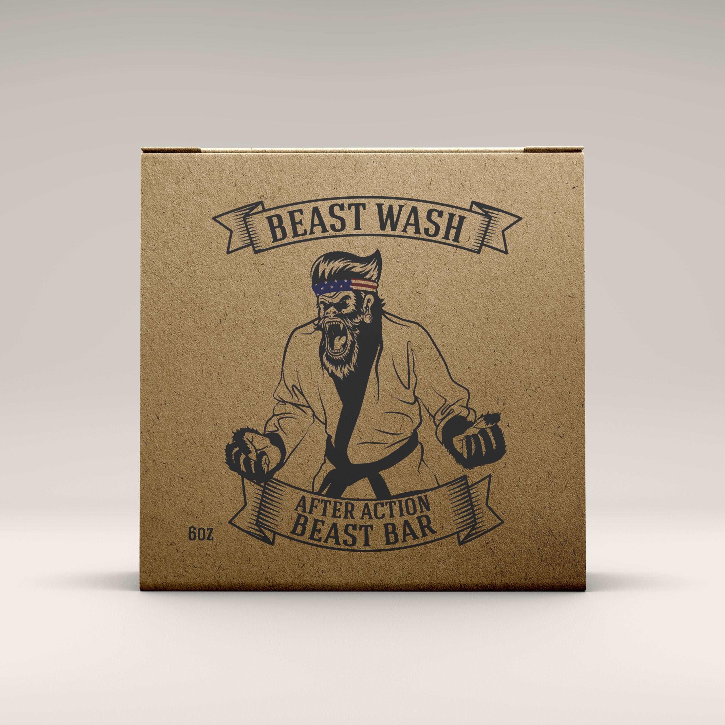 Beast Wash cardboard box with bearded fighter illustration and After Action Beast Bar banner