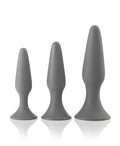 Set of three grey tapered anal trainer plugs