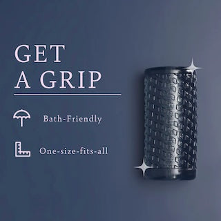 Dark textured cylindrical grip sleeve with ribbed pattern