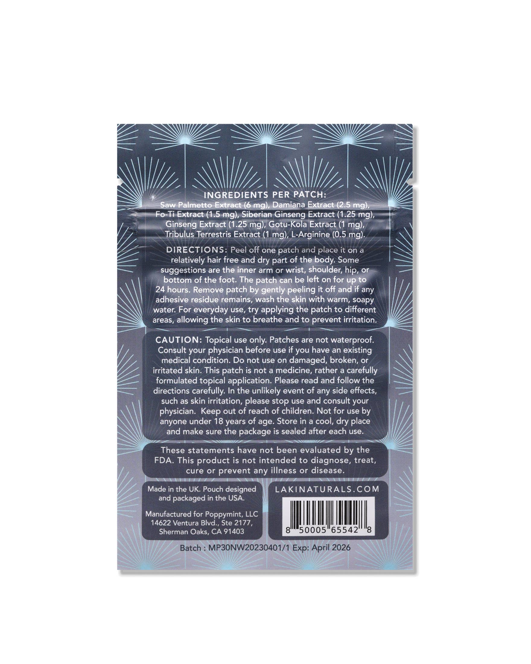 Back of a product packaging with text and branding on a white background