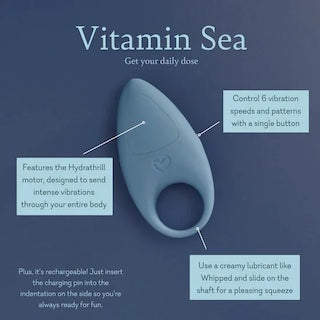 Teardrop-shaped blue silicone massager with circular opening, side view