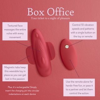 Red product box showing feature callouts and dual-massager device illustration