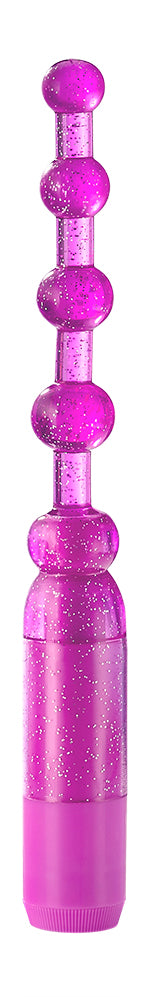 Purple glitter beaded wand with capped handle, shown upright