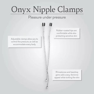 Nipple clamps with ribbed chain straps and dark clamp tips