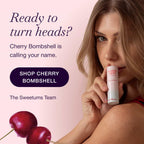 Cream-colored Sweet Spot solid fragrance stick held near lips for application