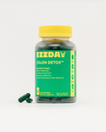 EZZDAY colon detox supplement bottle with yellow cap and dark green capsules