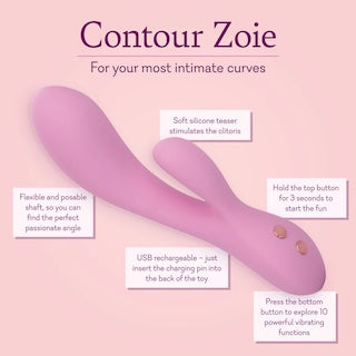Purple silicone intimate massager with curved shape and small control buttons