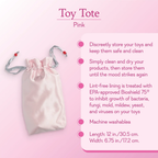 Light pink satin toy tote with ruched top and braided drawstring
