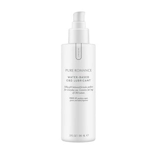 Water-based lubricant bottle with pump, clear label and white cap
