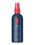Soothing aftershave mist bottle with red sprayer cap, dark blue bottle, HeLi
